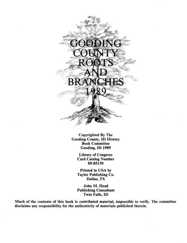 GOODING, ID:  GOODING COUNTY Roots and Branches. Volumes I & II.