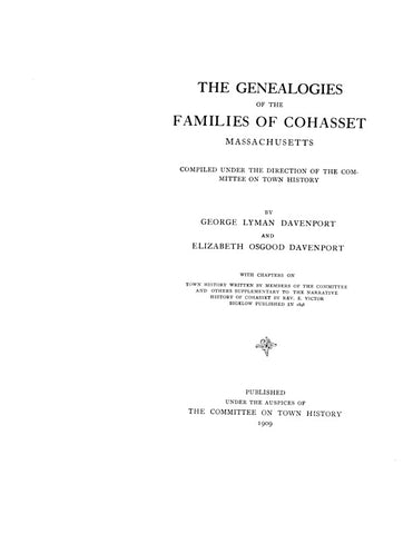 COHASSET, MA: GENEALOGIES OF THE FAMILIES OF COHASSET.  (Hardcover)