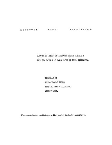 WOODFORD, KY:  RECORD OF WILLS IN WOODFORD COUNTY, for the Period of Years 1788 to 1851. (Softcover)