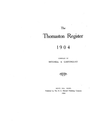 THOMASTON, ME: THE THOMASTON REGISTER, 1904 [Town History & Directory]. (Softcover)
