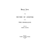 ANDOVER, MA:  RECORD OF ANDOVER DURING THE REBELLION. (Softcover)