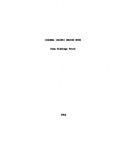 CORINNA, ME: CORINNA RECORD BOOK [Cemetery Inscriptions]. (Softcover)