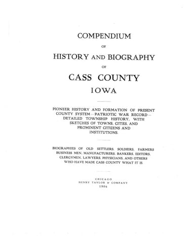 CASS, IA: COMPENDIUM OF HISTORY & BIOGRAPHY OF CASS COUNTY: