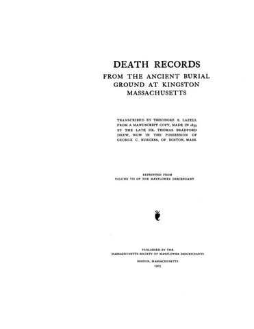 KINGSTON: DEATH RECORDS FROM THE ANCIENT BURIAL GROUND AT KINGSTON. (Softcover)