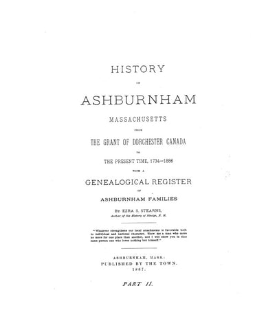 ASHBURNHAM, MA: HISTORY OF ASHBURNHAM, from 1734-1886, with a Genealogical Register. (Hardcover)
