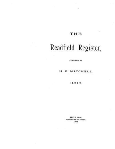 READFIELD, ME:  THE REDFIELD REGISTER, 1903  [Town history & directory] (Softcover)