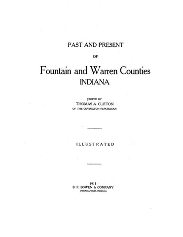 FOUNTAIN, IN:  PAST & PRESENT OF FOUNTAIN & WARREN COUNTIES,  Indiana. (Hardcover)