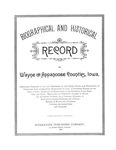 WAYNE, IA: BIOGRAPHICAL & HISTORICAL RECORD OF WAYNE & APPANOOSE COUNTIES  (Hardcover)