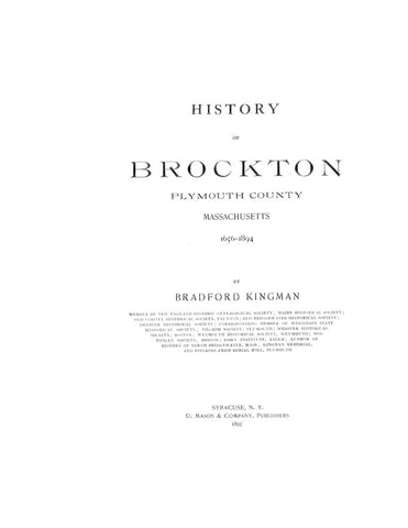 BROCKTON, MA:   HISTORY OF BROCKTON, Plymouth County, 1656-1894. (Hardcover)