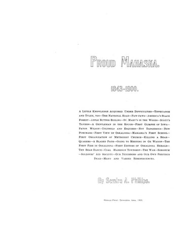 MAHASKA, IA:  PROUD MAHASKA [County], 1843-1900.