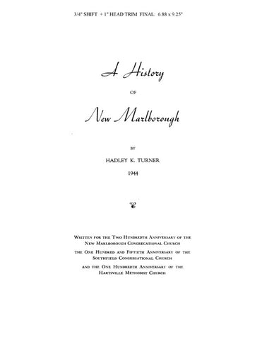 NEW MARLBOROUGH, MA:  HISTORY OF NEW MARLBOROUGH. (Softcover)