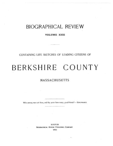 BERKSHIRE, MA: BIOGRAPHICAL REVIEW, Containing Life Sketches of Leading Citizens of Berkshire County. (Hardcover)