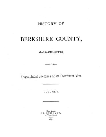 BERKSHIRE, MA:  HISTORY OF BERKSHIRE COUNTY, with Biographical Sketches of its Prominent Men. (Hardcover)