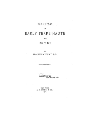 TERRE HAUTE, IN:  HISTORY OF EARLY TERRE HAUTE, from 1816 to 1840.