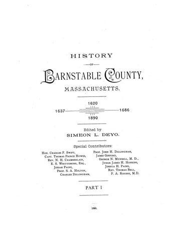 BARNSTABLE, MA:  HISTORY OF BARNSTABLE COUNTY, 1620-1890. (Hardcover)