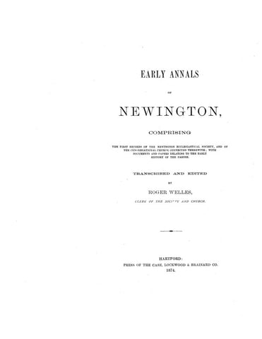 NEWINGTON, CT: EARLY ANNALS OF NEWINGTON.