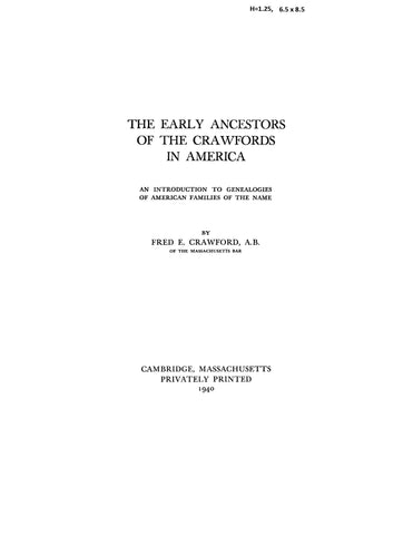 CRAWFORD: Early ancestors of the Crawfords in America 1940