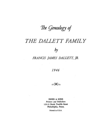 DALLETT: Genealogy of the Dallett family 1946