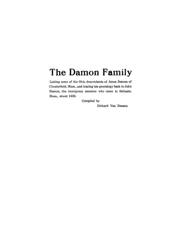 DAMON Family, listing some of the Ohio descendants of Amos Damon of Chesterfield, MA