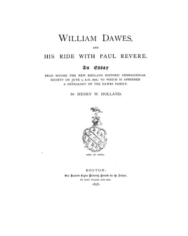 DAWES: William Dawes and his ride with Paul Revere, and Dawes genealogy 1878