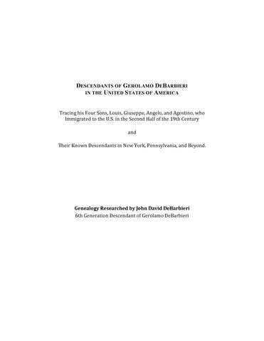 DeBarbieri: Descendants of Gerolamo DeBarbieri in the United States of America
