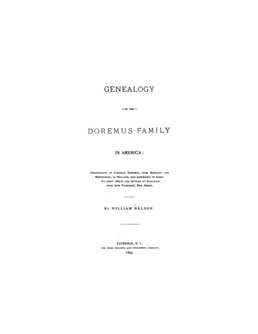 DOREMUS: Genealogy of the Doremus family in America, descendants of Cornelis Doremus