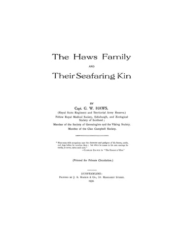 HAWS Family and their Seafaring Kin 1932
