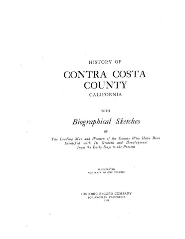 CONTRA COSTA, CA:  HISTORY OF CONTRA COSTA COUNTY (Hardcover)