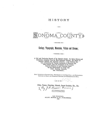 SONOMA, CA:  History of Sonoma County, including its Geology, Topography, Mountains, Valleys & Streets ...  (Hardcover)
