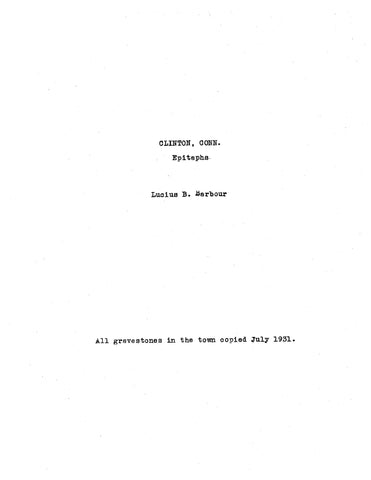CLINTON, CT:  CLINTON EPITAPHS. (Softcover)