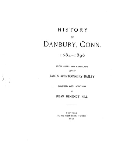 DANBURY, CT:  HISTORY OF DANBURY, 1684-1896. (Hardcover)
