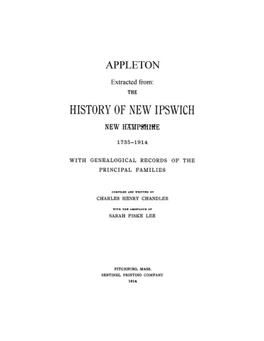 APPLETON: Extracted from History of New Ipswich, New Hampshire (Softcover)