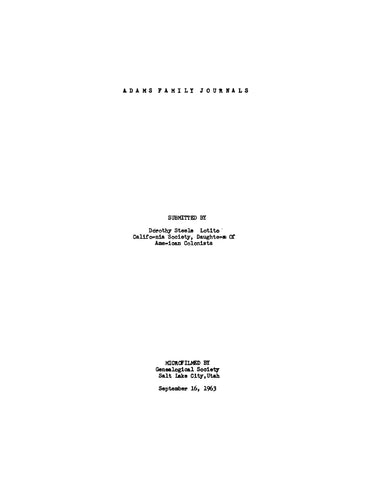 ADAMS: Adams Family Journals (Softcover)