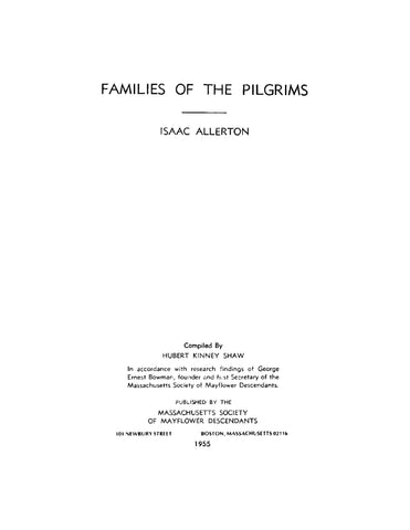 ALLERTON: Families of the Pilgrims - Isaac Allerton (Softcover)