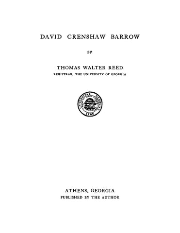 BARROW: Biography of David Crenshaw Barrow