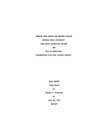 BARTON: Oral History Interview of Etta Barton (Softcover)