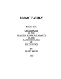 BRIGHT: Extracted from Early Settlers of Watertown, Massachusetts (Softcover)