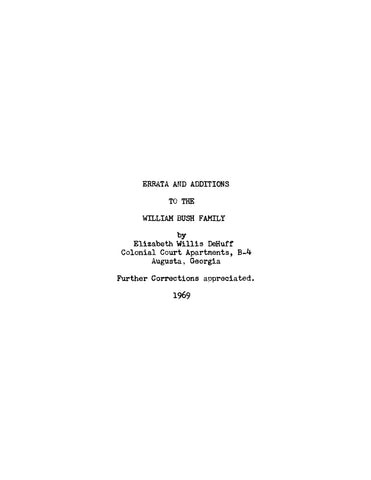 BUSH: Errara and Additions to the William Bush Family (Softcover)