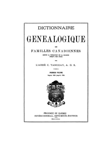 CANADA: DICTIONNAIRE GENEALOGIQUE DES FAMILLES CANADIENNES.