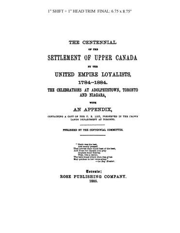 CANADA: OLD UNITED EMPIRE LOYALISTS LIST.