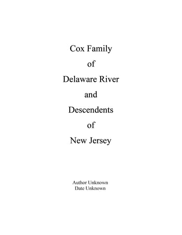 COX Family of Delaware River. (Softcover)