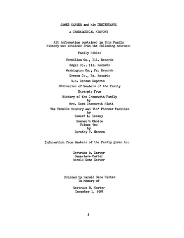 CARTER: James Carter and his Descendants, a Genealogical History (Softcover)