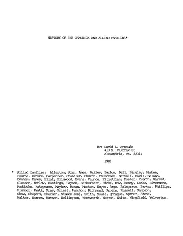 CHADWICK: History of the Chadwick and Allied Families