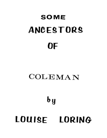 COLEMAN: Some Ancestors of Coleman (Softcover)
