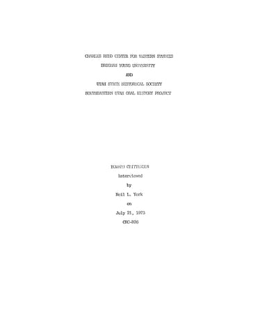 CRITTENDEN: Oral History Project: Interview of Howard Crittenden (Softcover) 1973
