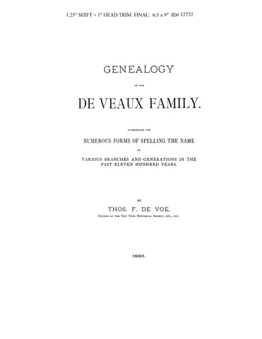 DeVEAUX: Genealogy of the DeVeaux family 1885