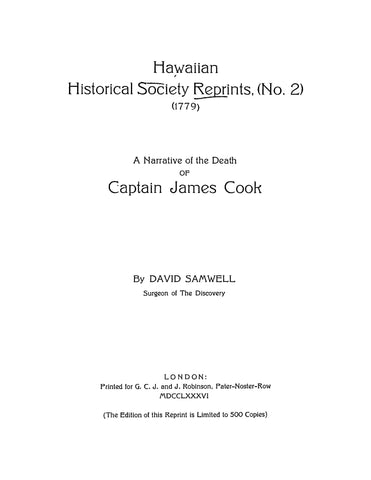 Hawaiian Historical Society: Narrative of the Death of Captain James Cook (Softcover)