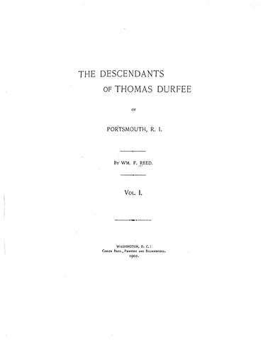 DURFEE: Descendants of Thomas Durfee of Portsmouth, RI, vol I 1902