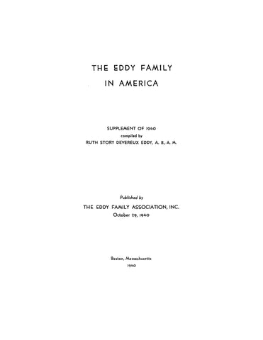 Eddy Family in America, 1940 supplement.
