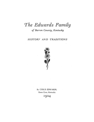 Edwards Family of Barren County, Kentucky, history & traditions 1924